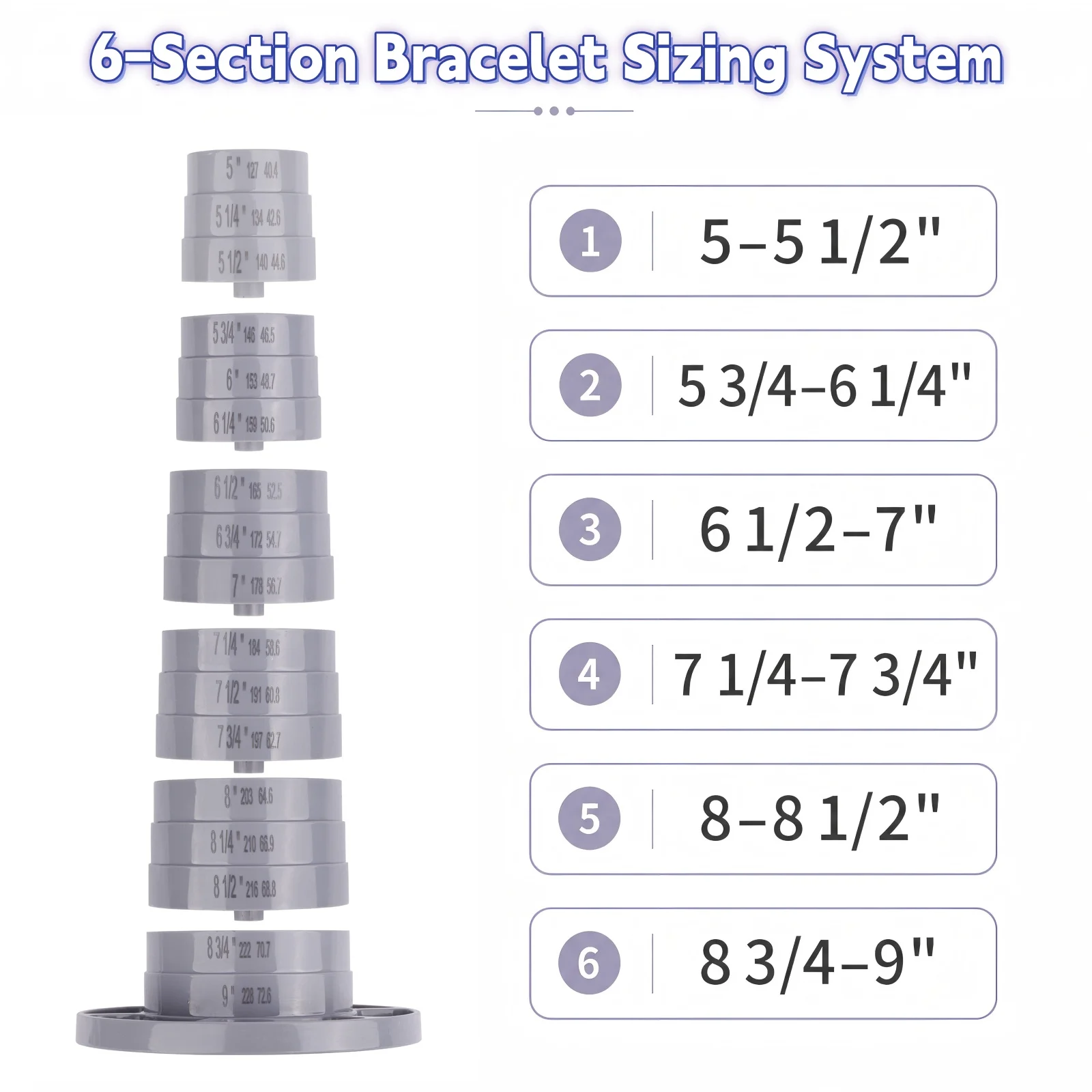 YASUMAI Professional Bracelet Sizer 6 Section Display Rack with Size Markings and Bead Storage Holes for Jewelry Making 5-9 Inch