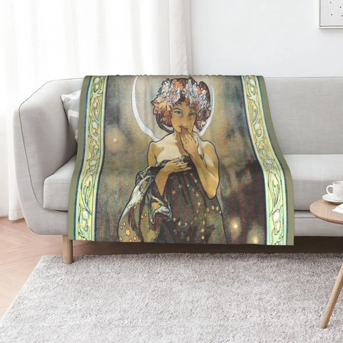 HD. The Moon and the Stars, (number 1 from serie of 4) by Alphonse Mucha (1902) HIGH DEFINITION Throw Blanket