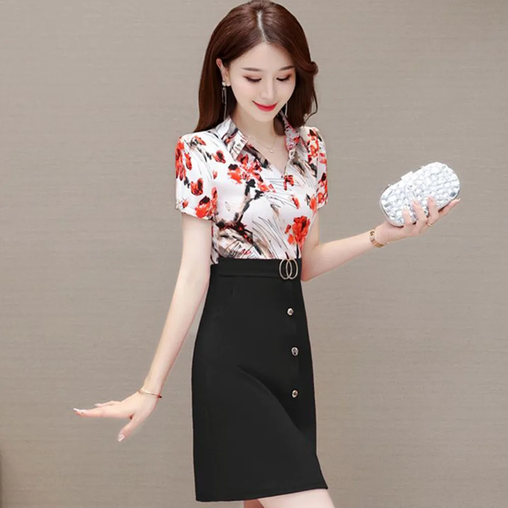 Summer Skirt 2024 New Dress Short-sleeved Ladies Fashion Stitching Shirt Skirt Western Mother High-end Waist Suit Skirt Woman.