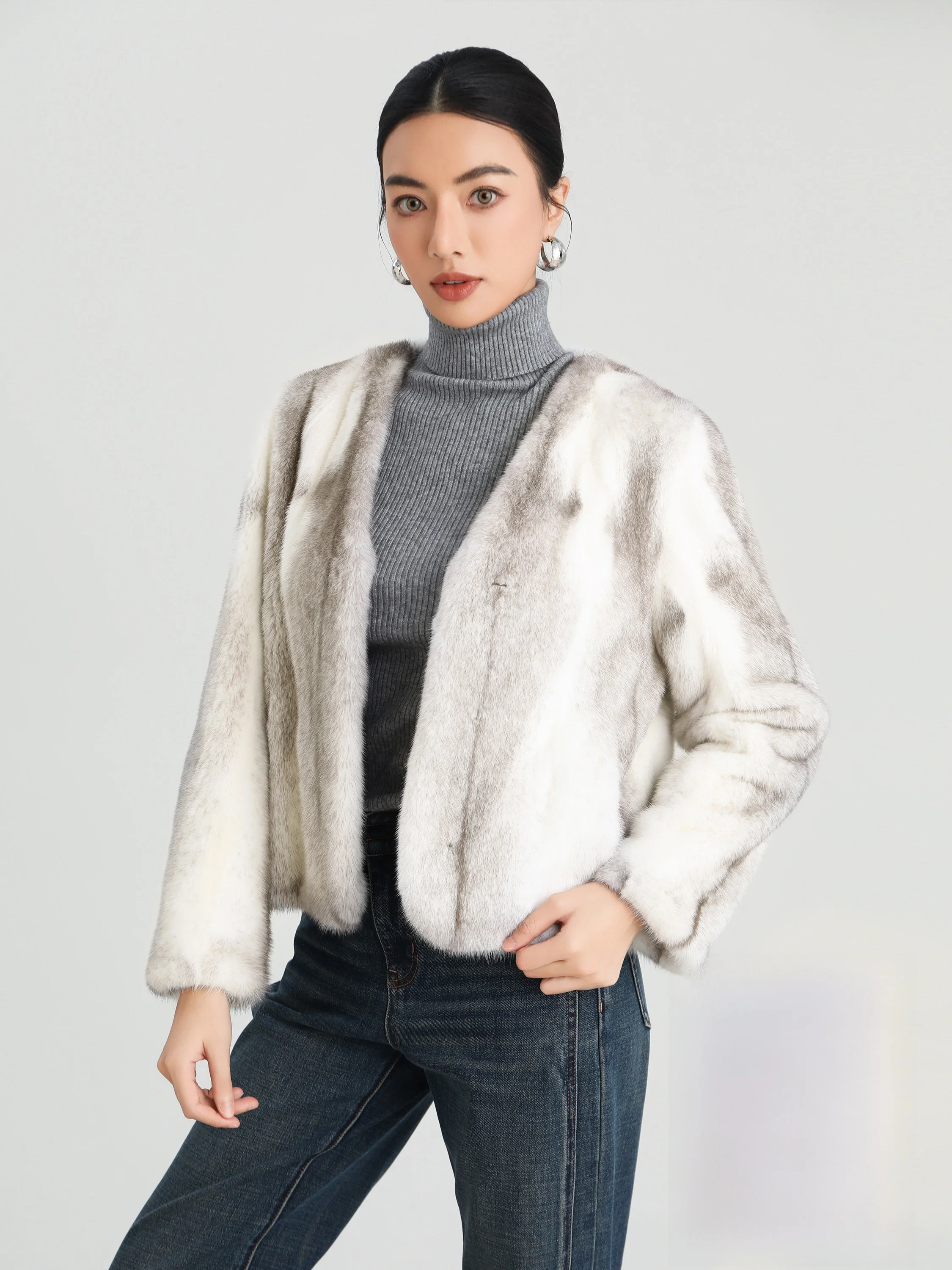 

Bello Fur M225230 Long Sve V-Ne Warm Faionable Coat Versatile Commuter Outerwear Ele Stand Fit for All Ages