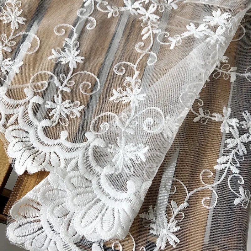 One meter high quality lace tissu Floret embroidery telas Clothing skirt wedding dress shooting background fabric