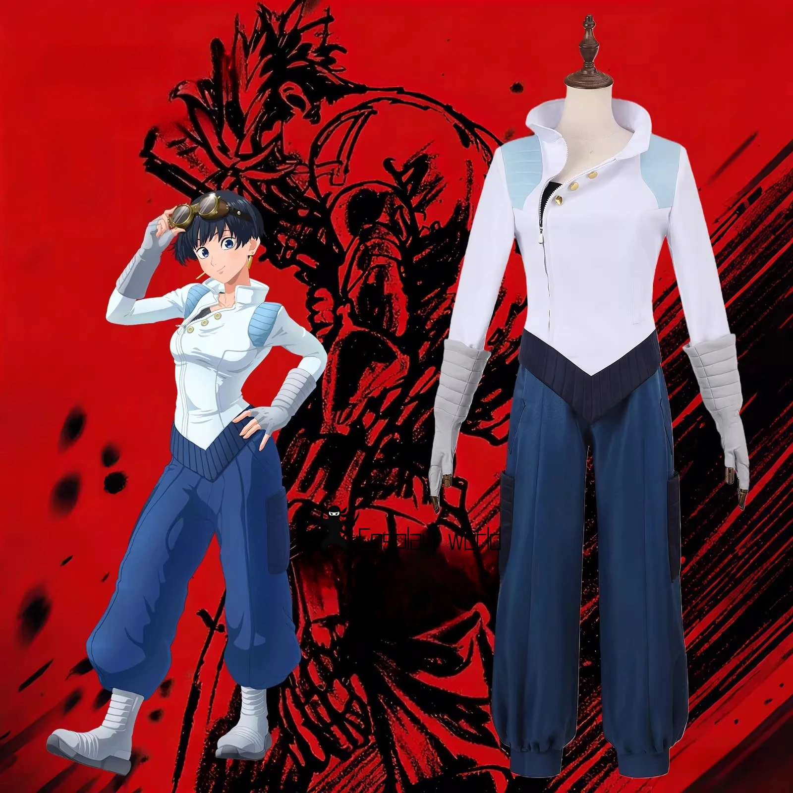 

Meryl Stryfe Cosplay Costume Women White Stand Collar Top Pants Clothes Party Disguise Roleplay Halloween Carnival Outfits Suits