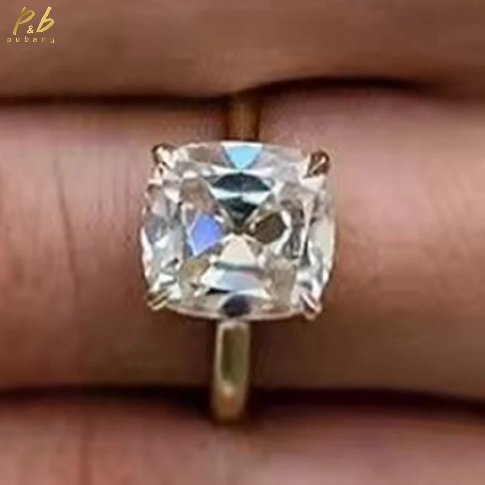 

PuBang Sparkling 3EX VVS1 D Real Moissanite 7 Carat Old Mine Cushion Cut 14K Gold Ring For Woman Jewelry with GRA Wedding Gifts