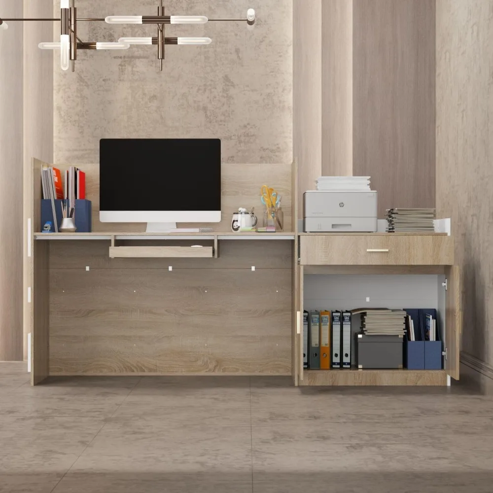 Banco reception con cassetto e armadietto, bancone reception con vassoio per tastiera, bancone per reception, bancone al dettaglio
