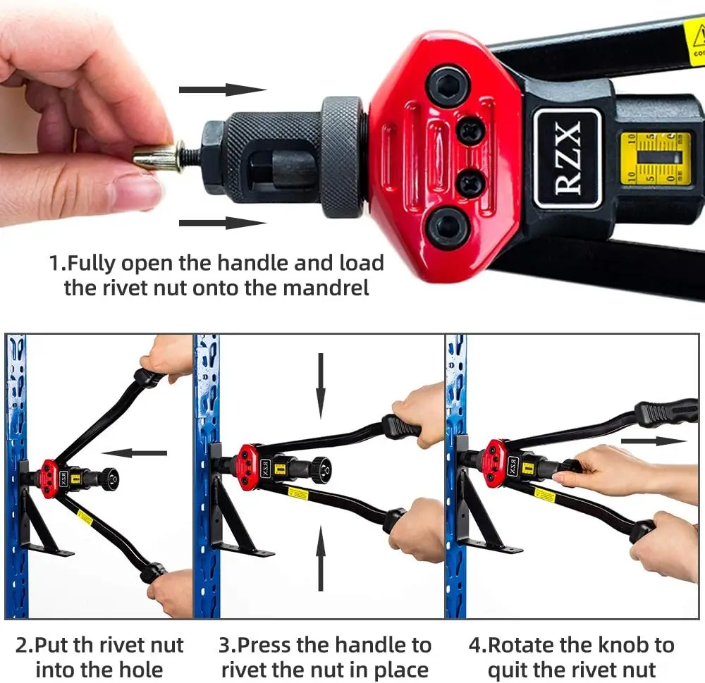 16 "Klinknagel Moer Gereedschap Handblinde Klinkhamer, Klinknagel Gereedschap Met Moer Instelling Systeem Totaal 12 Doornen + 115 Stuks Klinknagels Moeren