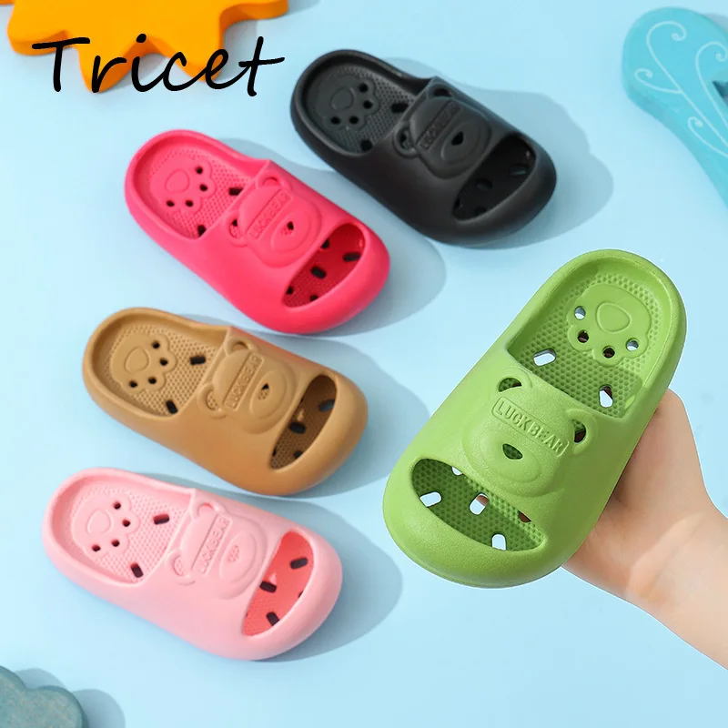 Bear Solid Kid's House Slippers Summer Cartoon EVA Quick Dry Slippers For Children Soft Bottom Bathroom Girls Boys Home Shoes