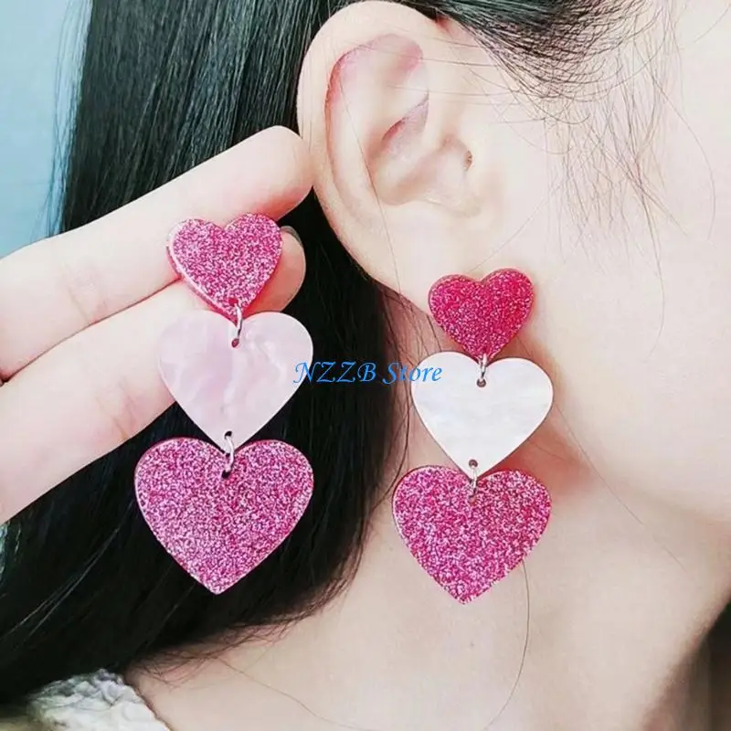 

T21F All-matched Temperament Love Heart Eardrop Earrings Gentle Asymmetric Earrings