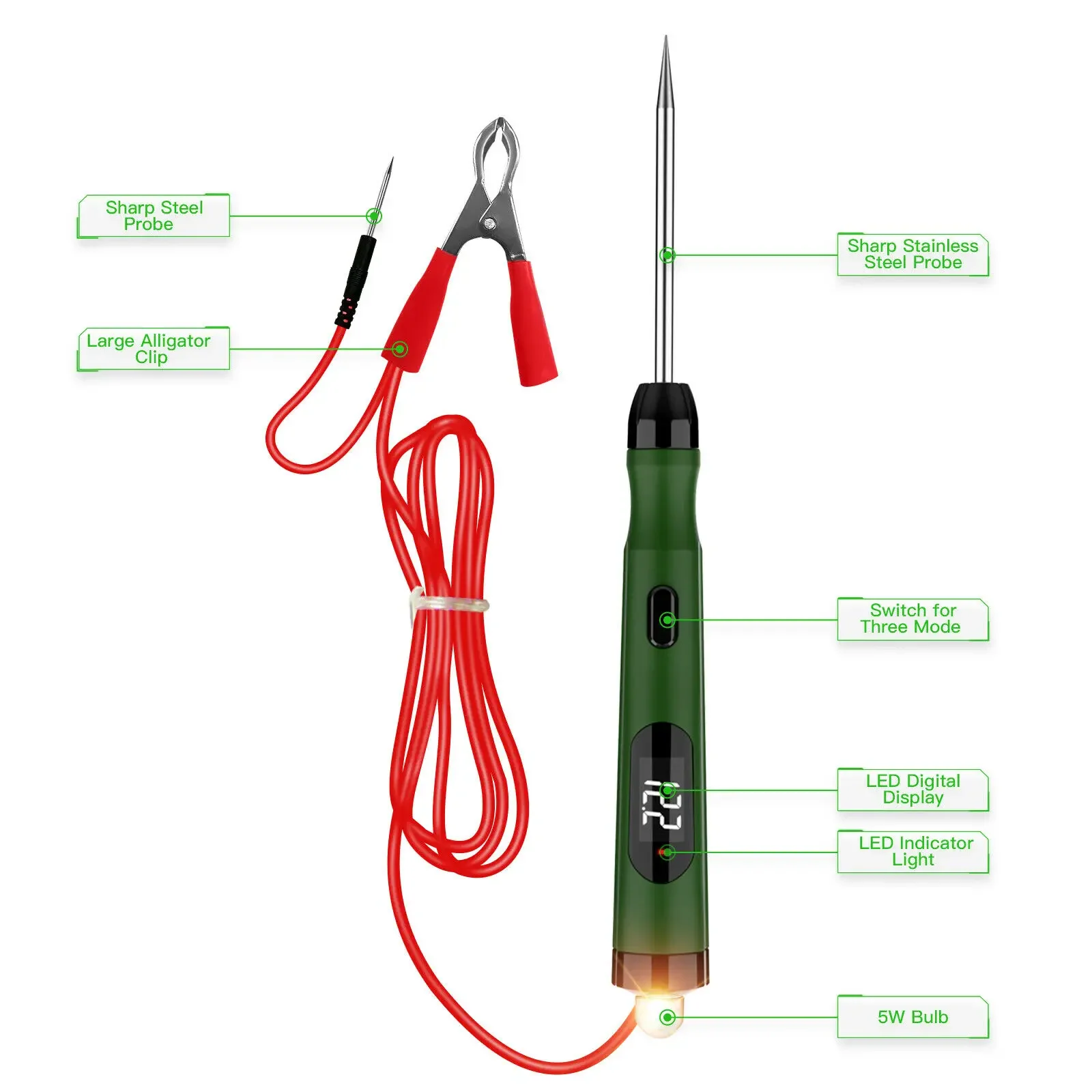 JDiag P50 Car Electrical Circuit Tester Probe 5V-30V Digital Display Circuit Test Pen Car Circuit Tester Lamp Voltage Test Pen