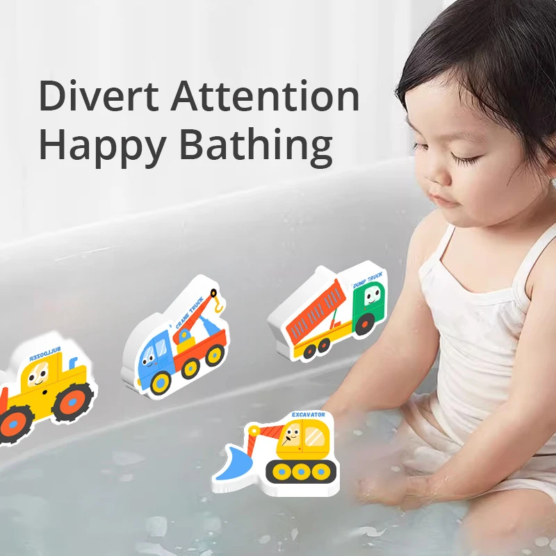 Kids Engineering Car Water Play Bathroom Toy Eva Wall Sticker Floating Vehicle Baby Bathtub Water Bath Toy For Party Gifts