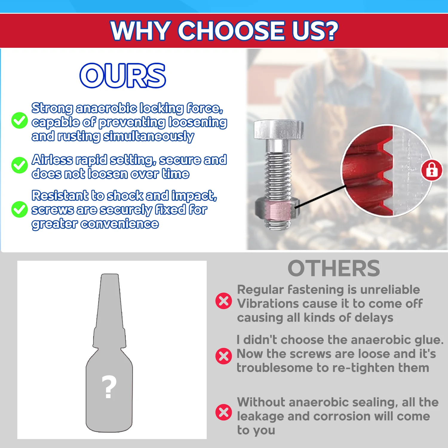 LOOLIFL Adhesivo de bloqueo de tornillo bloqueador de roscas para tuercas, pernos, sujetadores, pegamento de tornillo de alta resistencia para evitar que la corrosión y aflojar