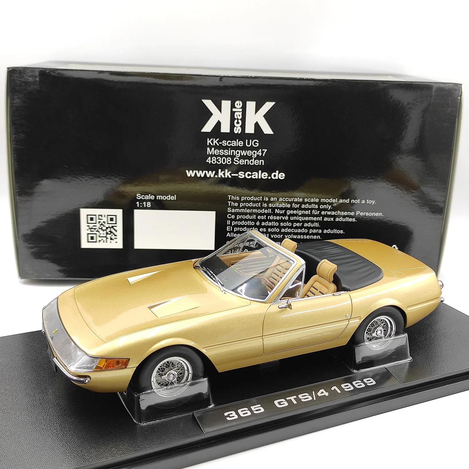 

Diecast KK 1:18 Scale Ferrari 365 GTS/4 1969 Gold Alloy Car Model Collectible Toy Gift Souvenir Display Ornament