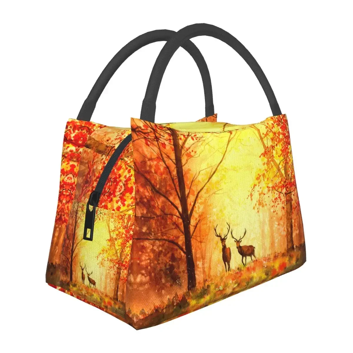 Aesthetics Deer In Autumn Forest Lunch Bag Portable Insulated Oxford Cooler Bautiful Fall Scenery Thermal Picnic Lunch Box