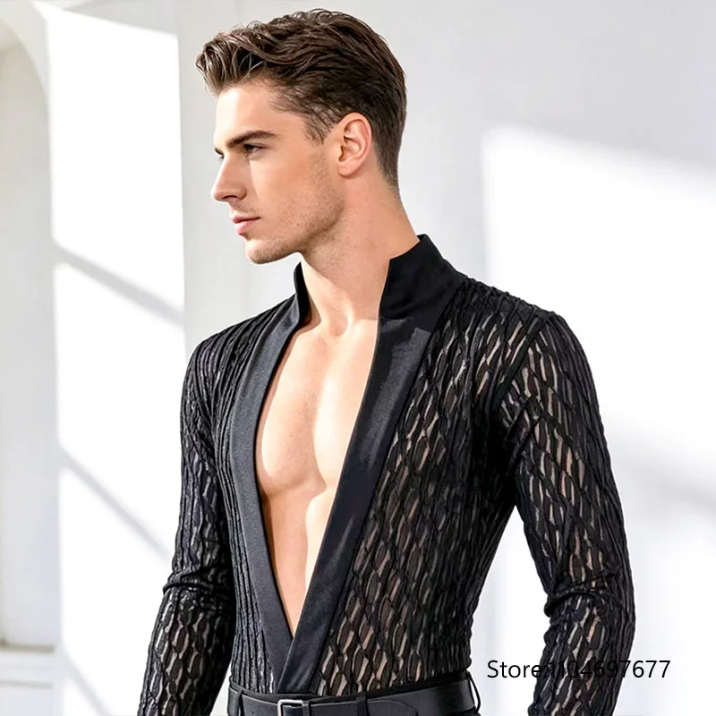 male-v-neck-latin-dance-top-competition-performance-costume-man-ballroom-rumba-dancing-clothes-long-sleeve-black-bodysuit