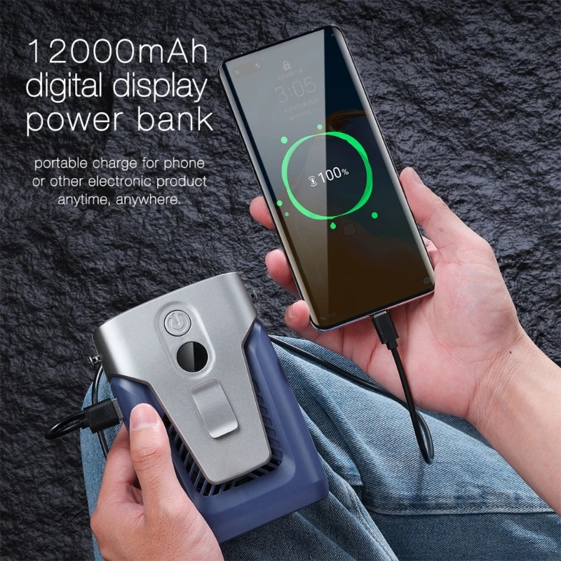 Ventilador cintura inalámbrico sin aspas, Banco energía, acondicionado 3 velocidades, cuello colgante, envío