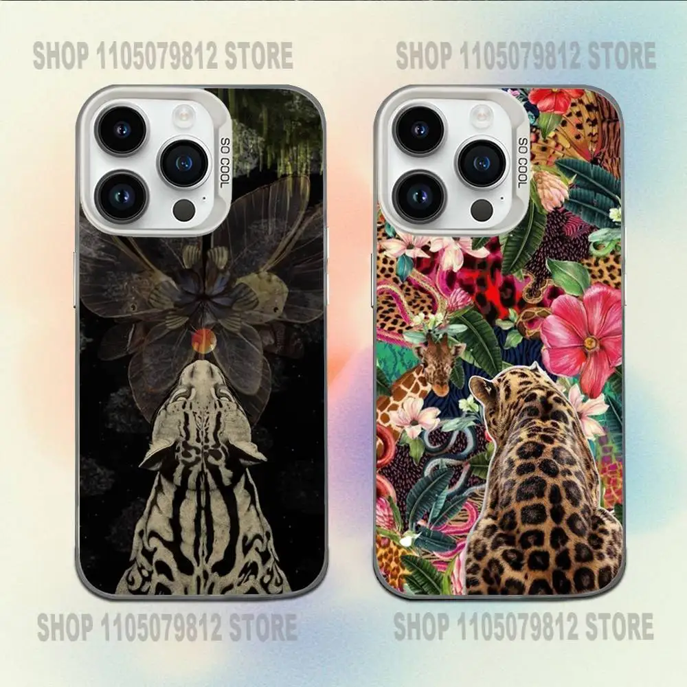 

Tiger and Leopard Print Phone Case For iPhone 16,15,14,13,12,11,Mini,Pro,E,MAX White Candy Matte Shockproof Cover