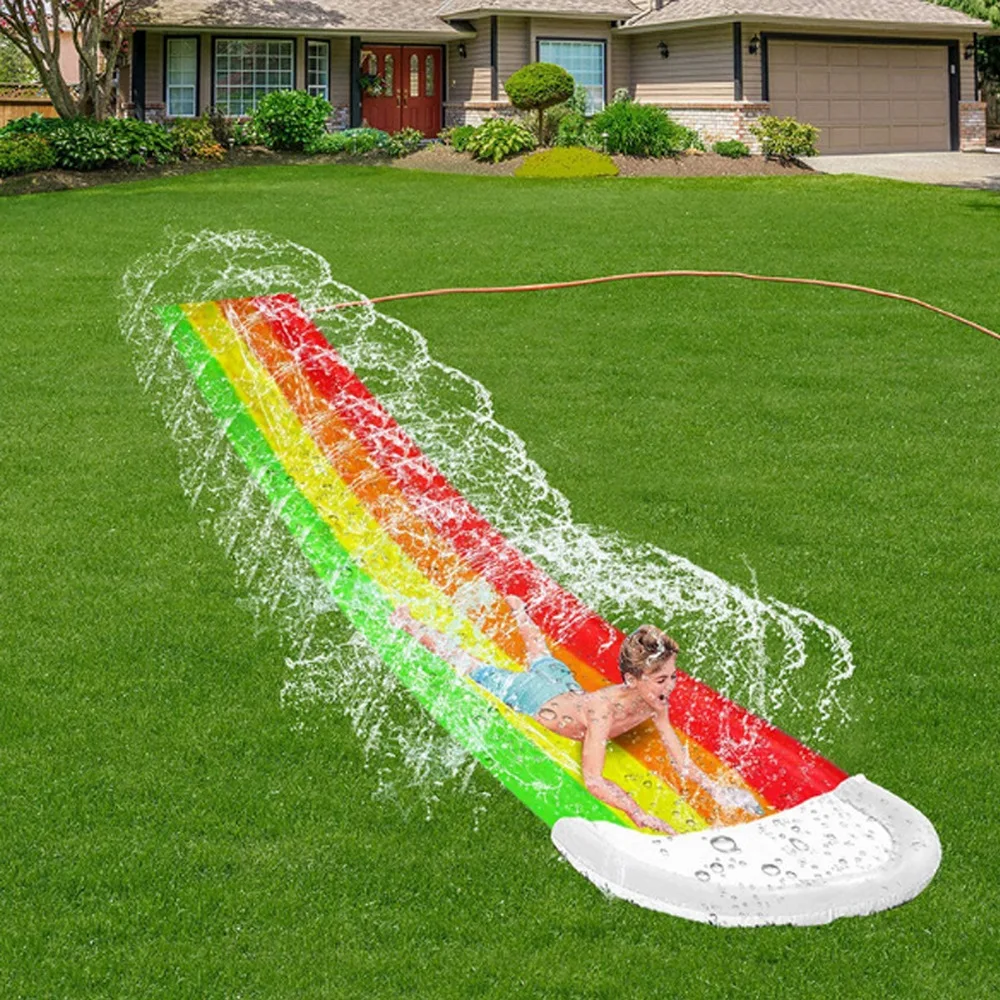 Lawn Rainbow Water Slide 480x76CM Giant Dual Racing Outdoor Backyard PVC Slide for Kids Summer Surfboard Splash Mat Funny Toys
