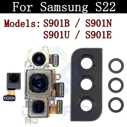 Back Camera Cover Lens For Samsung Galaxy S22 5G SM-S901 Telephoto + Wide + Main Front Rear Camera Module Flex Parts