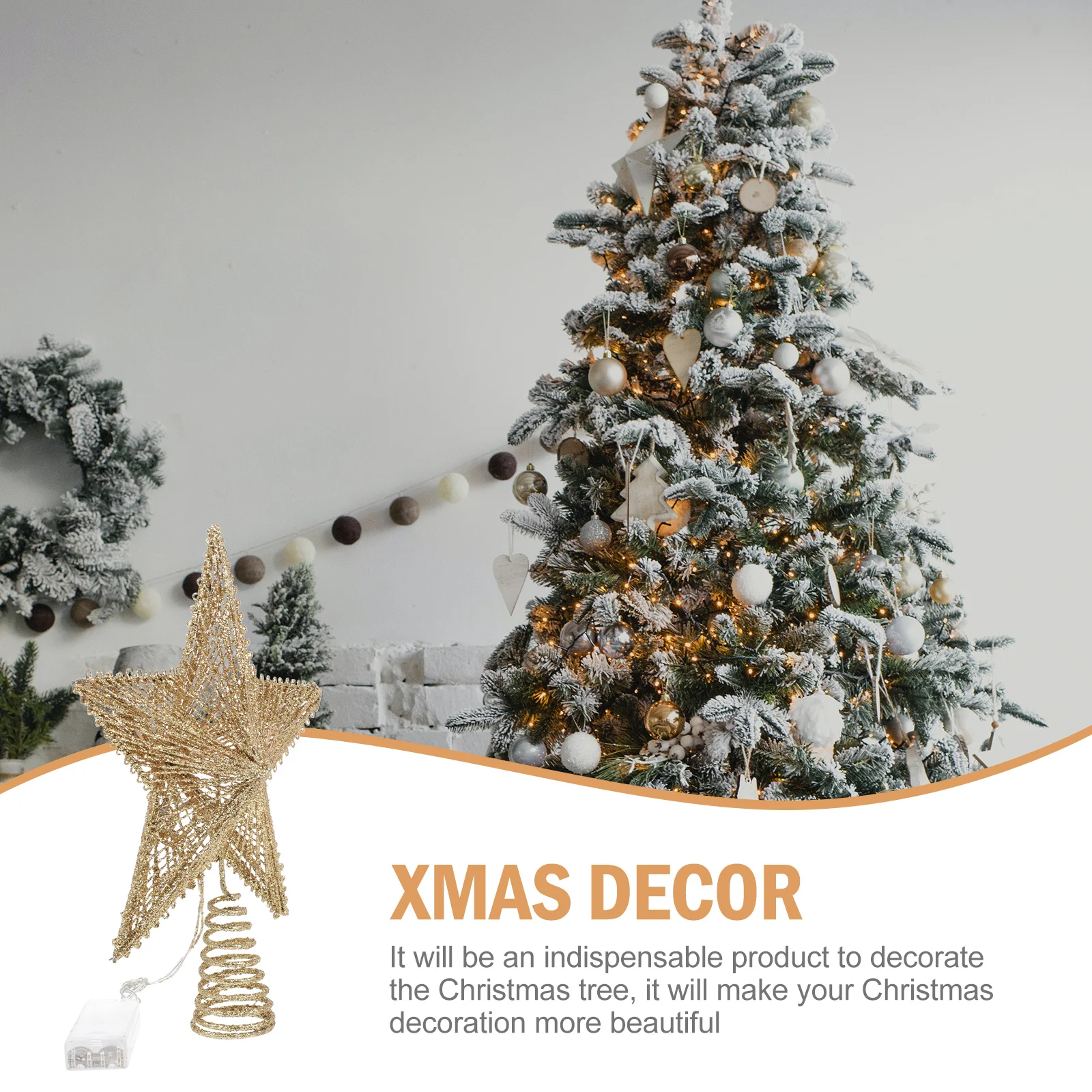

1pc Christmas Tree Top -Pointed Glowing Light Warm Decorative Lamp For Xmas Party Supply Luminous Treetop Ornament