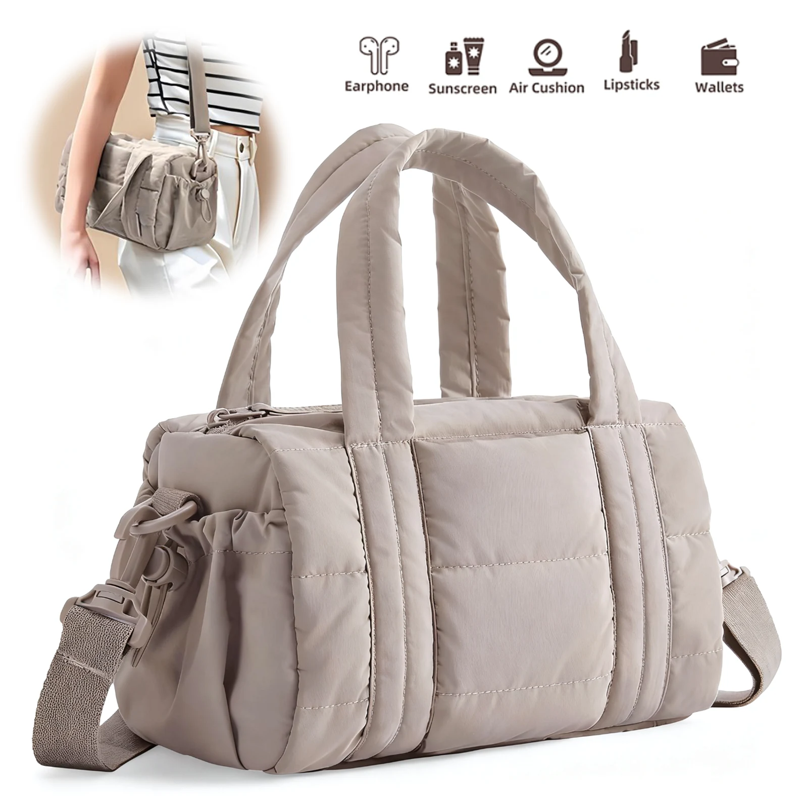 

Женская нейлоновая стеганая сумка через плечо с регулируемым ремешком, сумки-тоут для тренировок, йоги, ежедневных поездок на работу