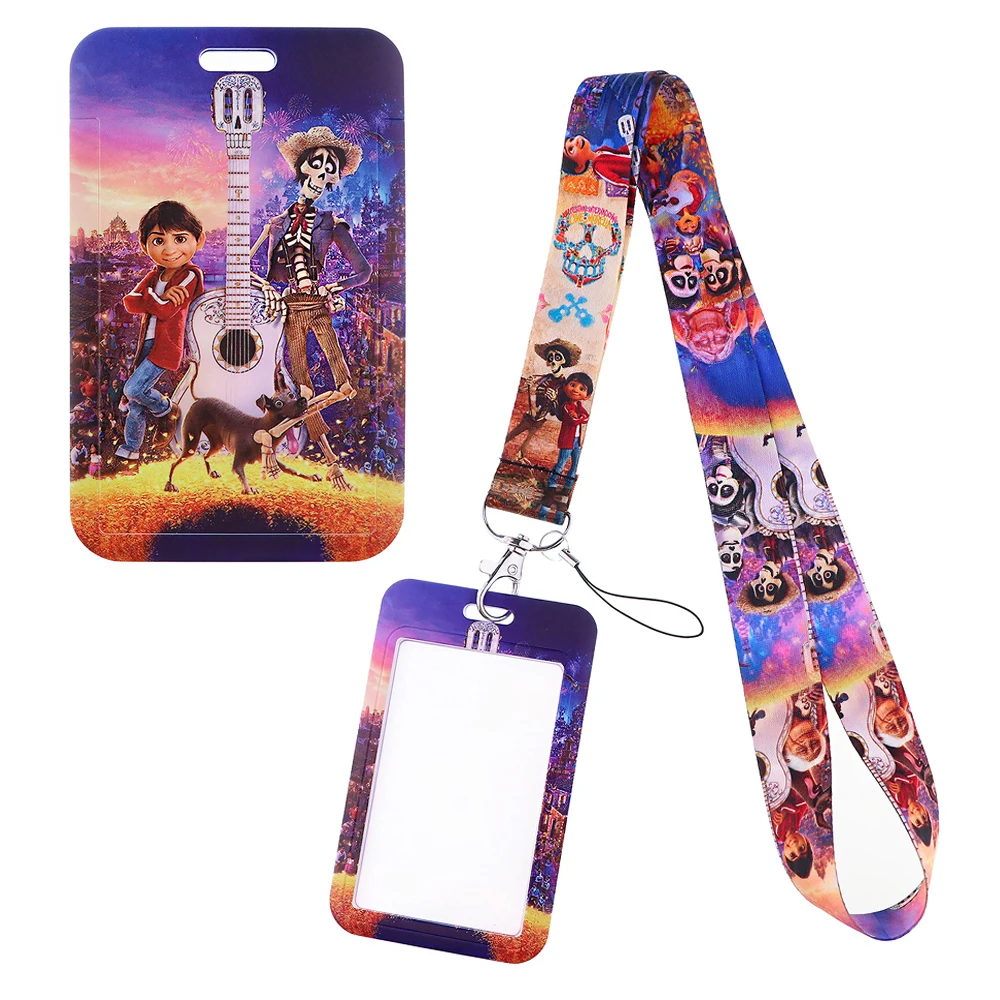 YQ1041 Coco Keychain Lanyard for Keys ID Campus Card Badge Holder Cartoon Cord Musical Guitar Neck Strap Lariat Kids Gift