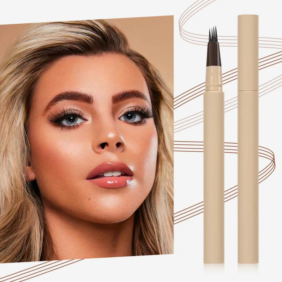 Crayon à sourcils 4 points, maquillage végétalien, vente en gros, marque privée, liquide imperméable, Ultra fin, naturel, 3D, Logo personnalisé