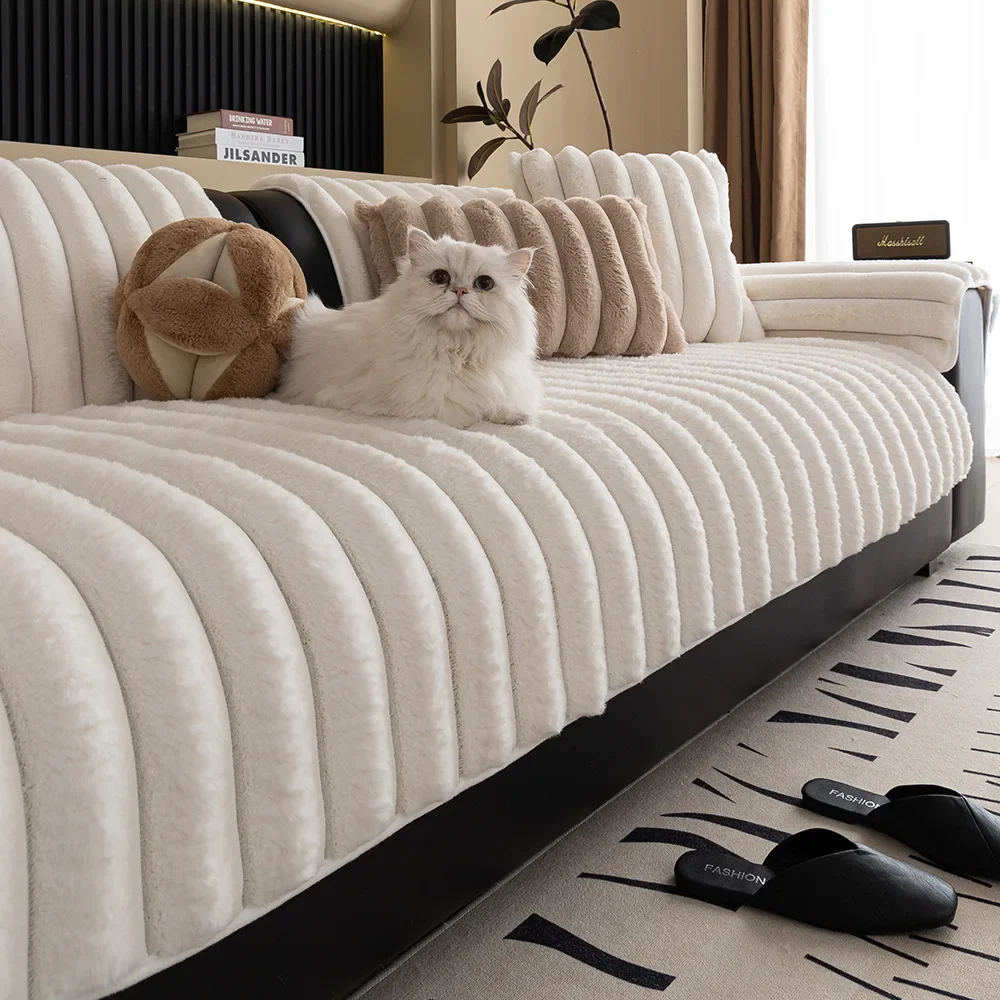 Sofa Cushion Nordic Style Plush Cushion 2024 New Style Light Luxury High-Level Non-Slip Sofa Cover Blanket