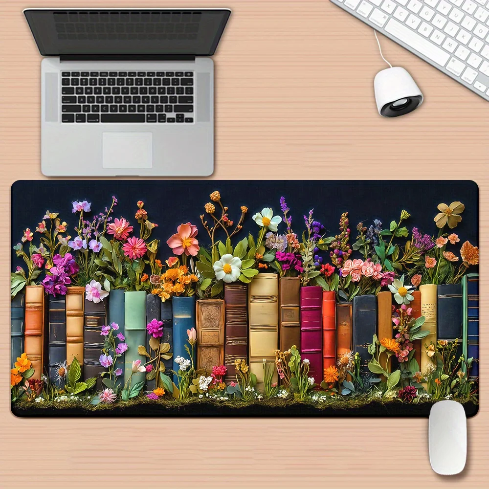 

Bright Floral Book Design Mouse Pad Large Rubber Anti-slip PC Desk Accessories Mousepad for Offices and Gamer Keyboard Decor Mat