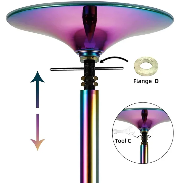 Removable Stainless Steel Spinning Static 45mm Rainbow Colorful Pole Dancing Poles
