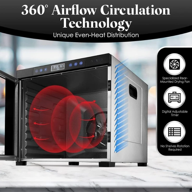 Food Dehydrator Machine | 11 Stainless Steel Trays | Adjustable Timer and Temperature Control | Jerky,Herb,Meat,Beef,Fruits