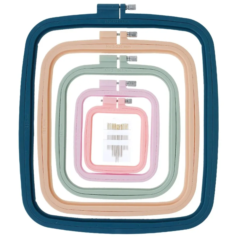 4/5 Pcs ABS Square Embroidery Hoops Set with 16 Needles Assorted Color  Hoop Frame Embroidery Craft Sewing Supplies
