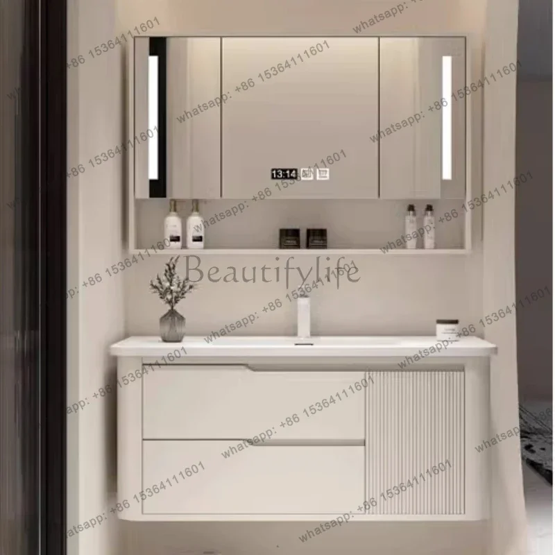 LSClassic Nordic Bathroom Cabinet Storage Internal Makeup Vanity Bathroom Cabinet Mirror Salle De Bain Armoire Furniture Home