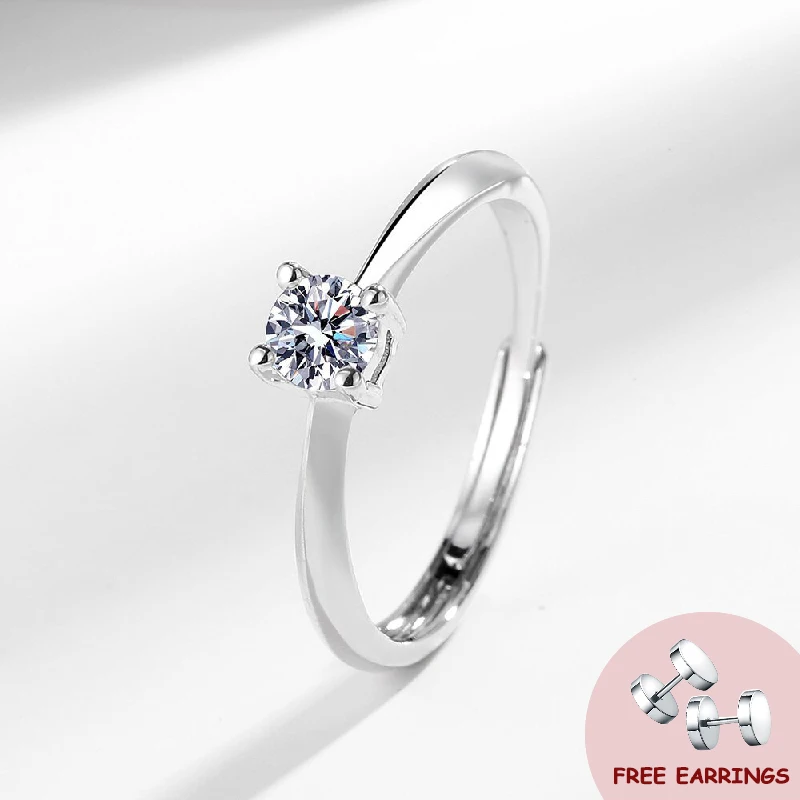 

Elegant Women Ring with Zircon Gemstone 925 Silver Jewelry for Wedding Engagement Party Gift Open Finger Rings Accessories