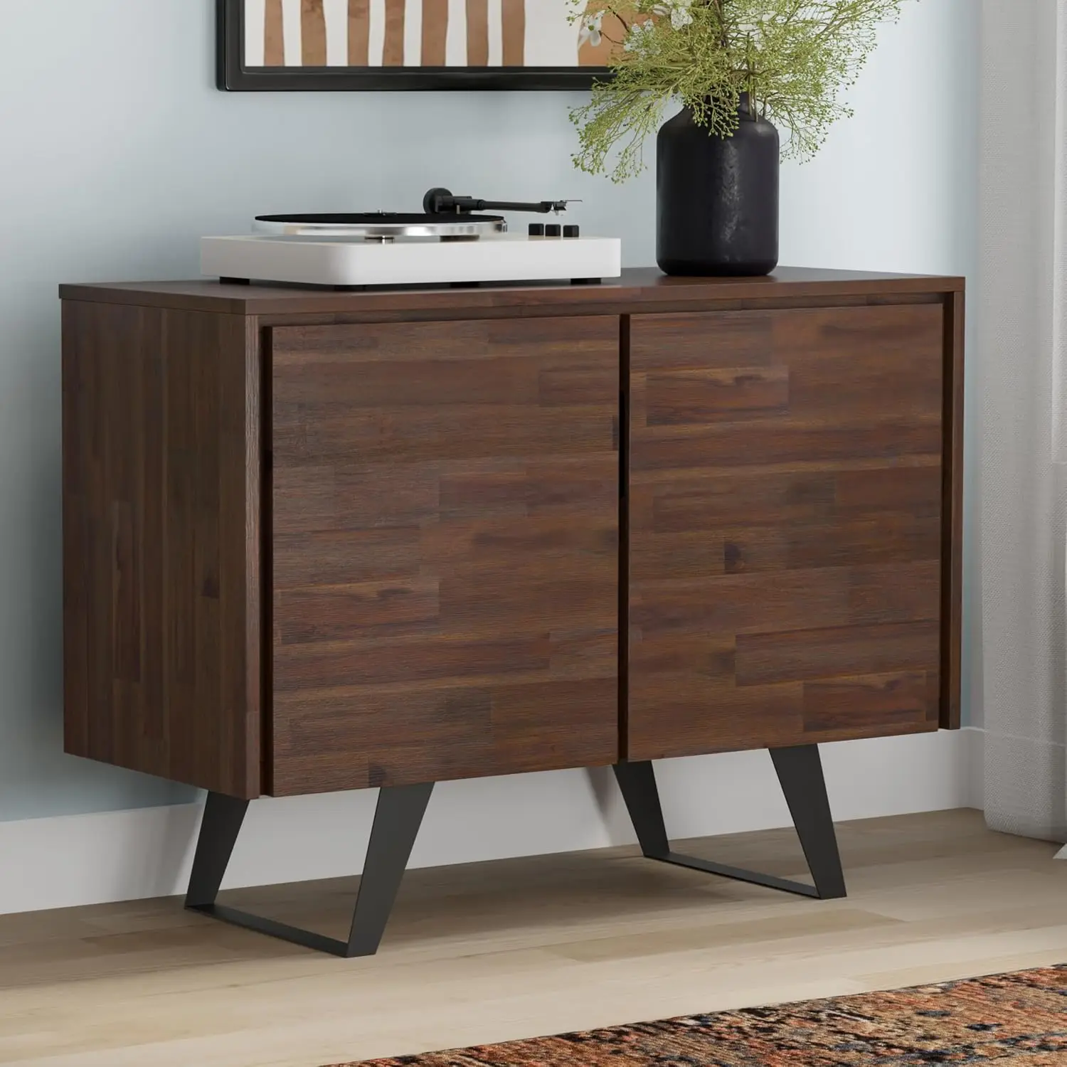 Solid Acacia Wood 3-Door Buffet Sideboard Cabinet, Charcoal Brown Finish, Dining Room Storage, 60
