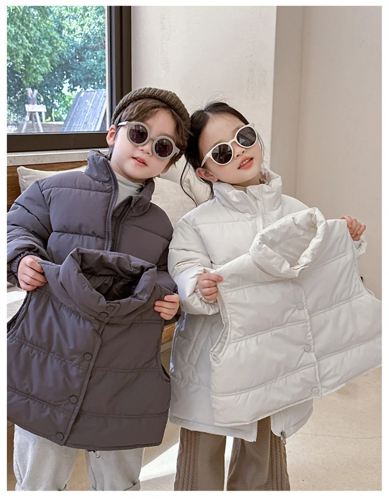 

2023 Winter Girls Jackets Vests 2 Pcs Boys Down Parkas Snowsuit Warm Thicken Coat Children Zipper Thickened Outerwear Jacket