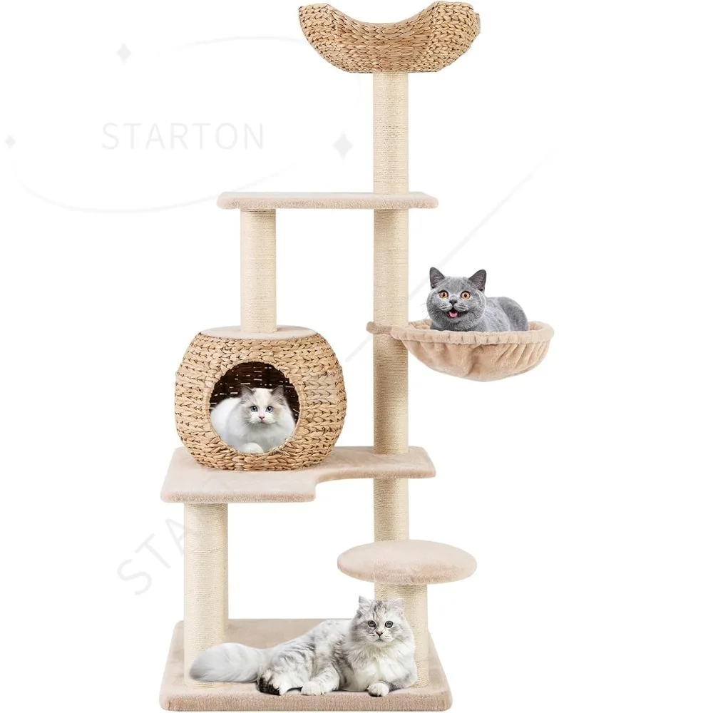 Cattail Cat Tree Tower, Multi-Level Cat Tower with Natural Sisal Scratching Posts