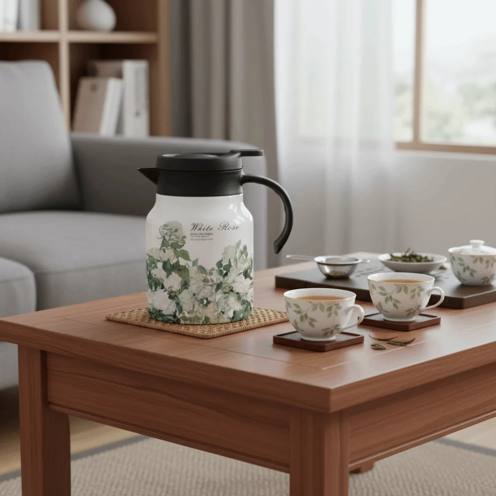 

1000ml Floral Pattern Tea Kettle 316 Stainless Steel Vintage Thermal Teapot National Style with Tea Infuser Insulated Carafe