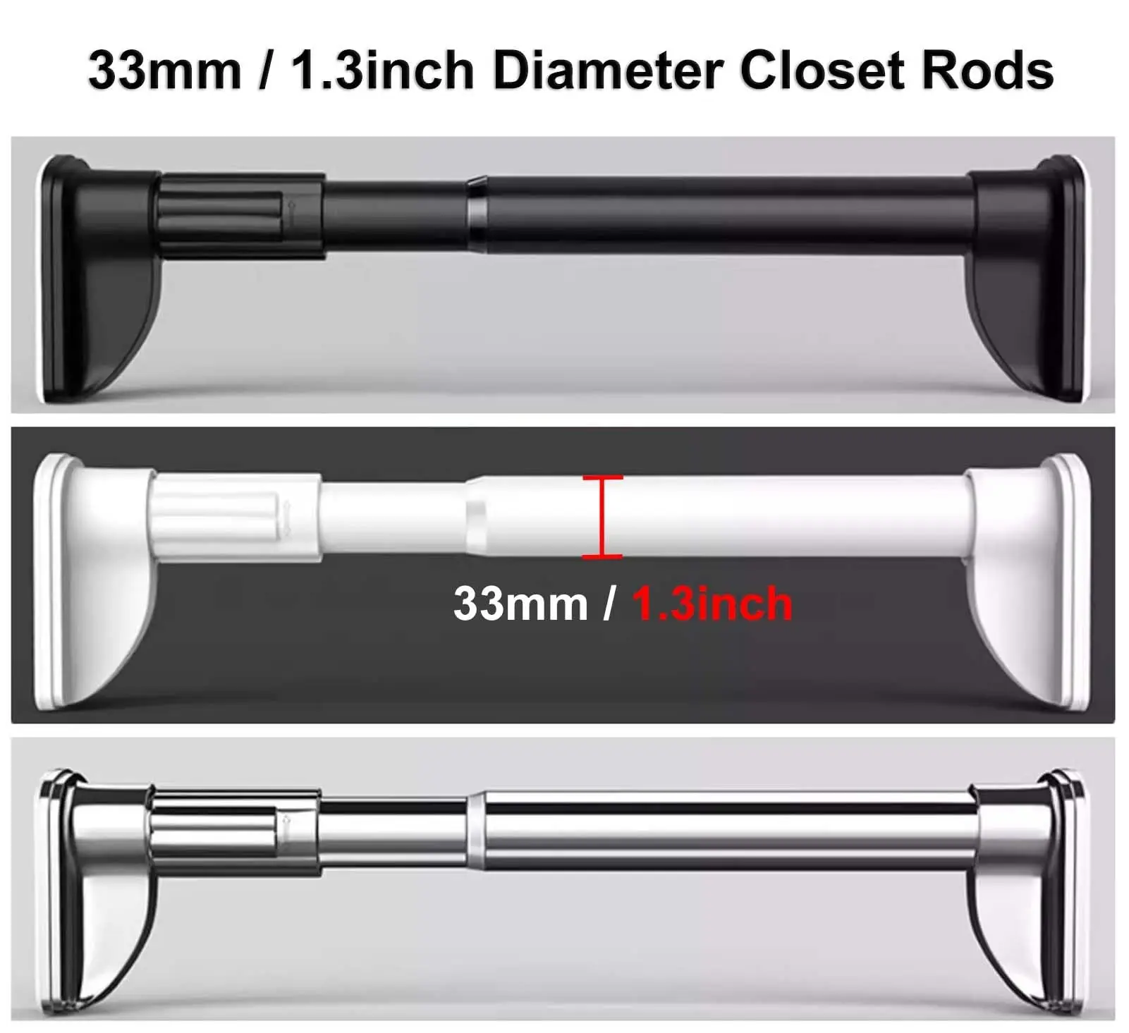 Heavy Duty Adjustable Closet Rod No-Drill, Extender Hanging Clothes Pole, Shower Curtain Rods | Window Curtain Bar