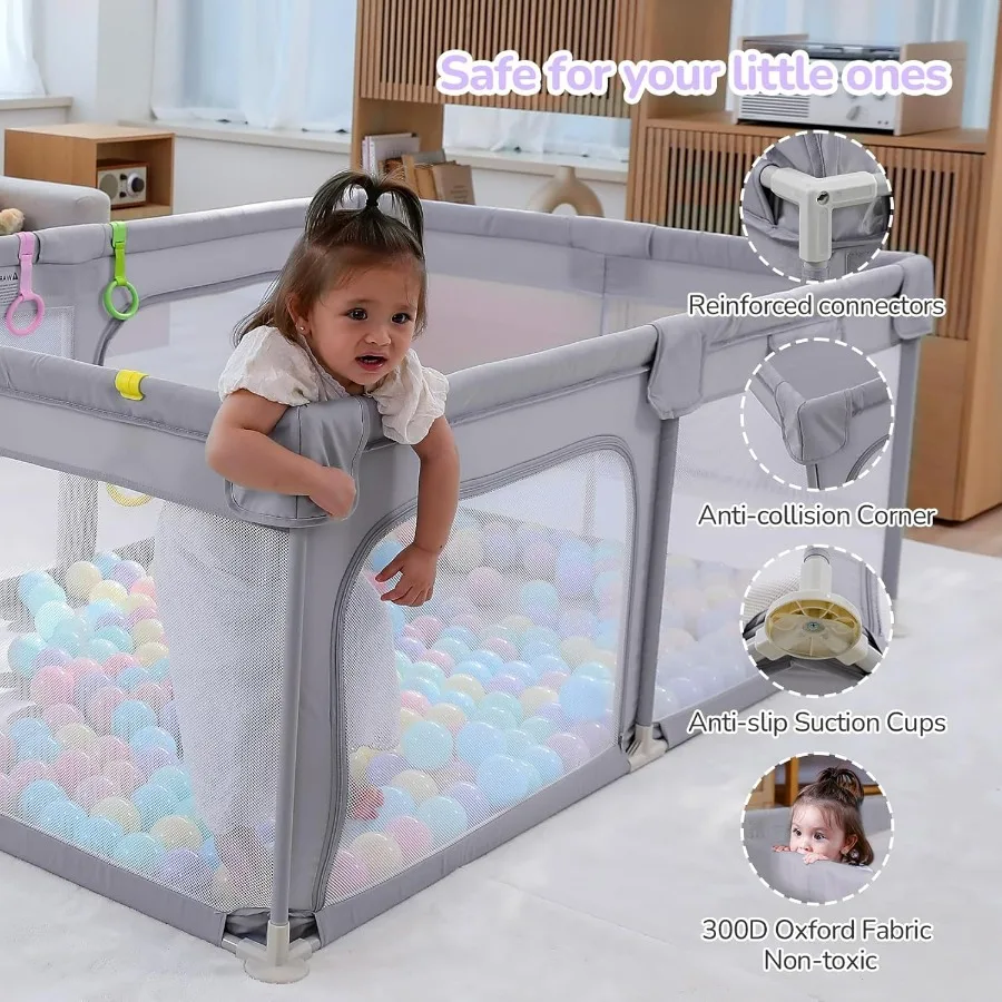 Large Baby Playpen 71×47 Inch, Big Play Pens for Babies and Toddlers- Indoor & Outdoor Kids Safe Play Area, Soft Breathable Visi