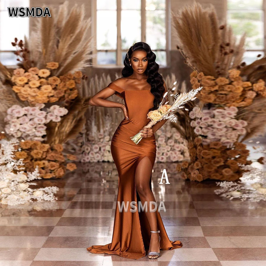 African Bridesmaid Dresses 2025 Mermaid Off-The-Shoulder Split Satin Maid of Honer Dress  Elegant Dress Women for Wedding Party