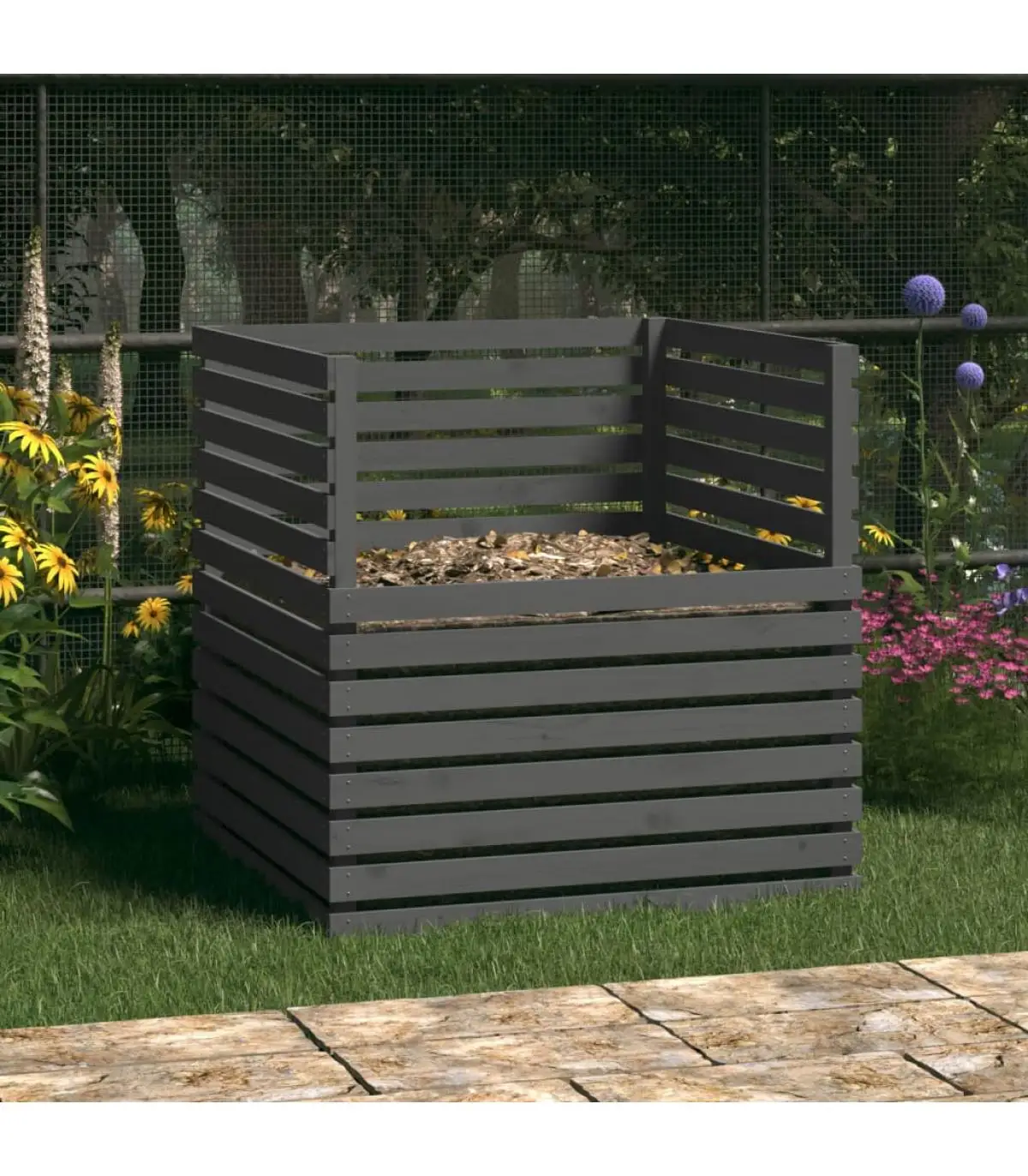 Solid wood composter pine gray 100x100x102 cm