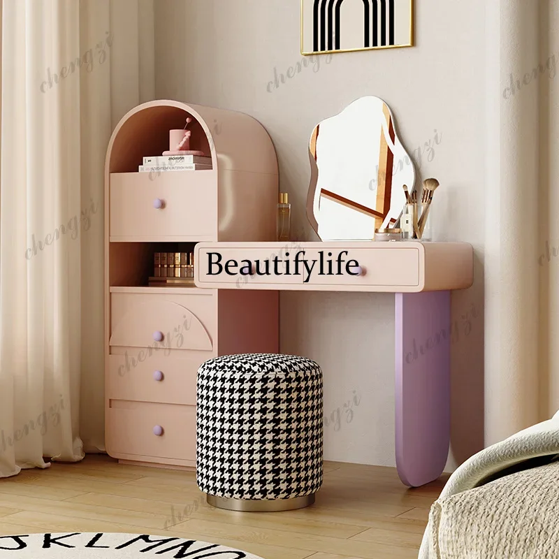 M178  Wooden Modern Vanity Table Dest Purple Luxury Space Saving Makeup Vanity Desk Mirror Drawer Penteadeira Feminina