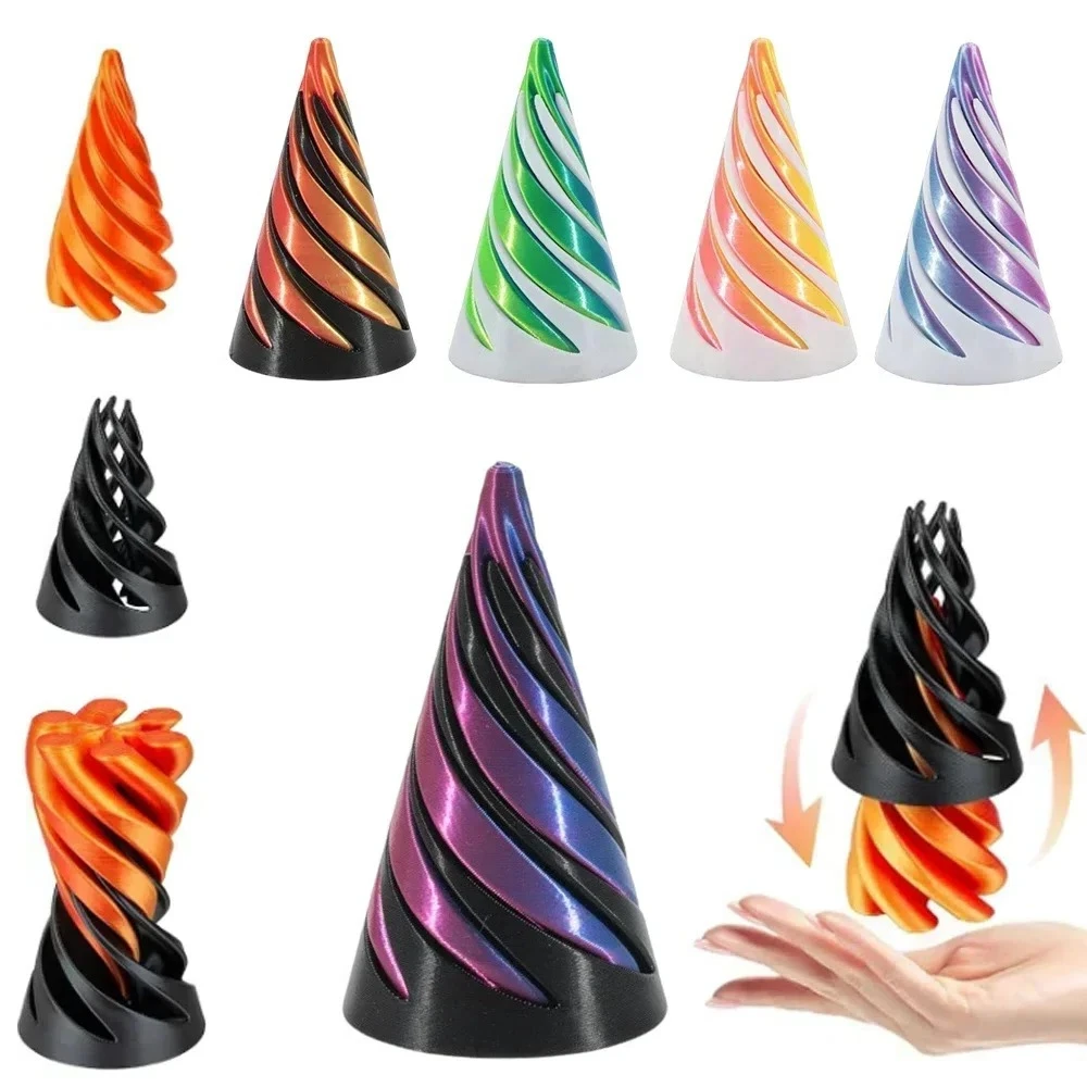 3D Printed Spiral Cone Toy Impossible Pyramid Passthrough Sculpture Mini Vortex Thread Illusion