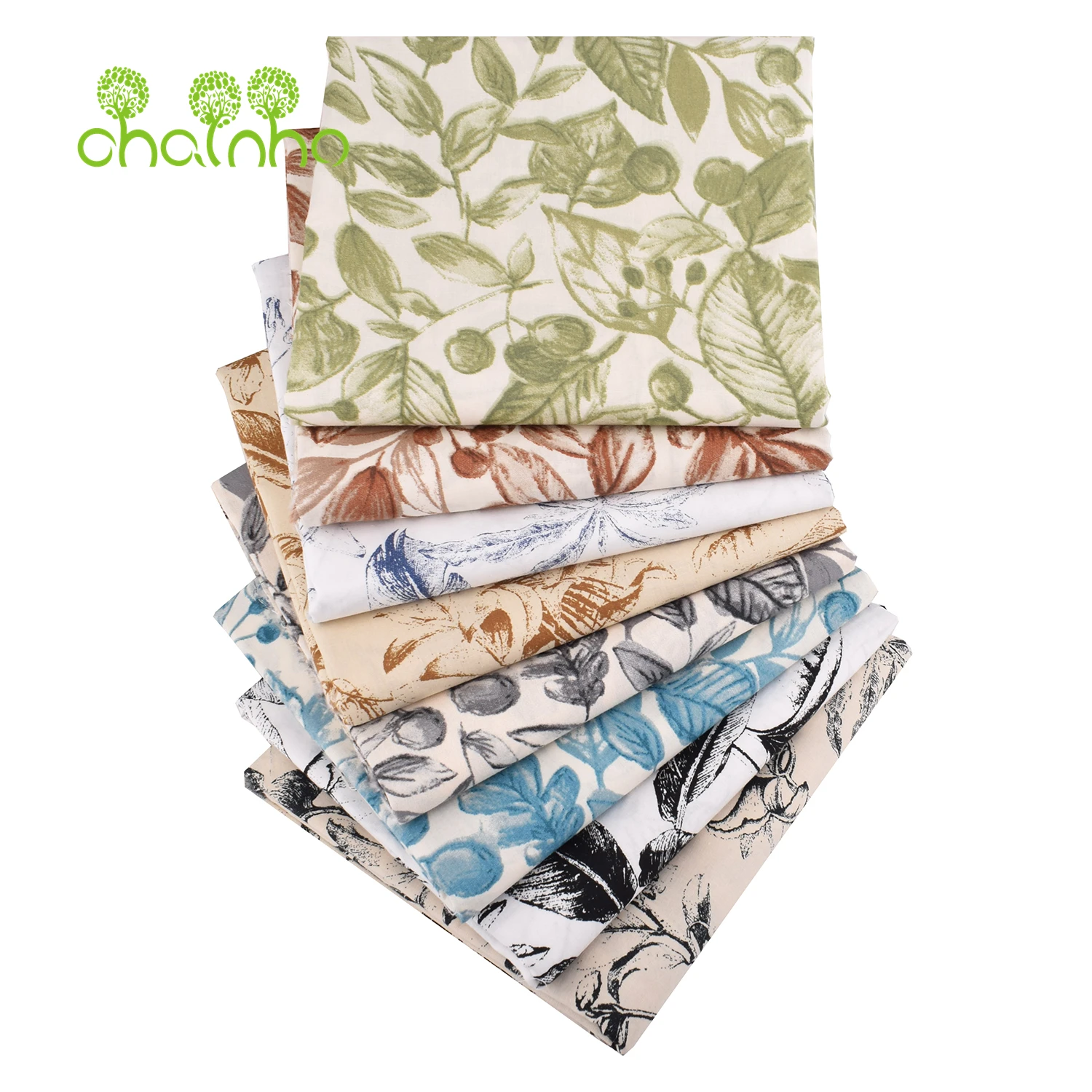 Chainho,Printed Plain Weave Poplin Cotton Fabric,DIY Quilting Sewing Material,Patchwork Cloth,Floral Series,2 Sizes,15PC240