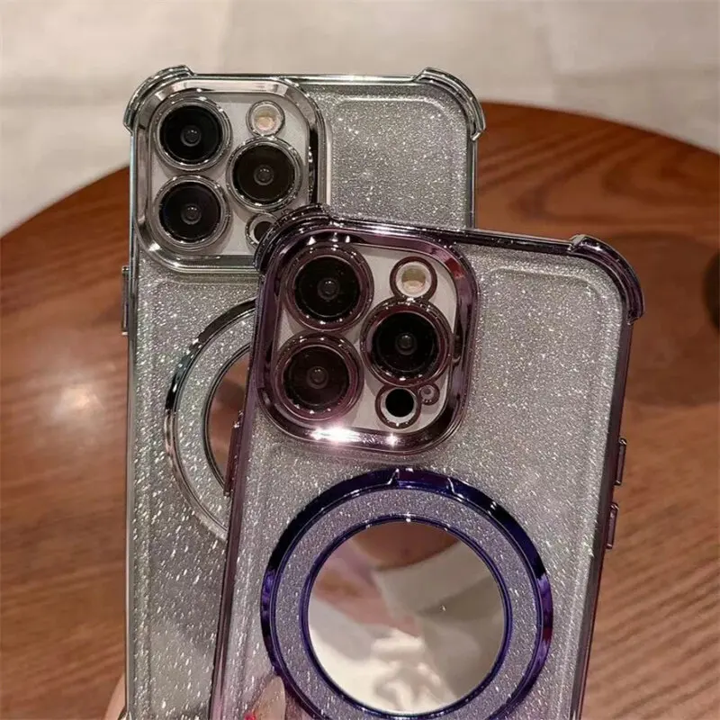 Glitter Plating Mirror Bracket Case For Samsung Galaxy A55 A15 A16 A26 A35 A34 A14 A06 A05 A05S A04 A53 A52 A12 A33 A24 A25 A32