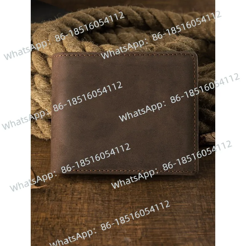 

Мужской короткий кошелек первого слоя из воловьей кожи, мужской кошелек из натуральной кожи в стиле ретро, горизонтальный кошелек с несколькими картами, сумка для карт.