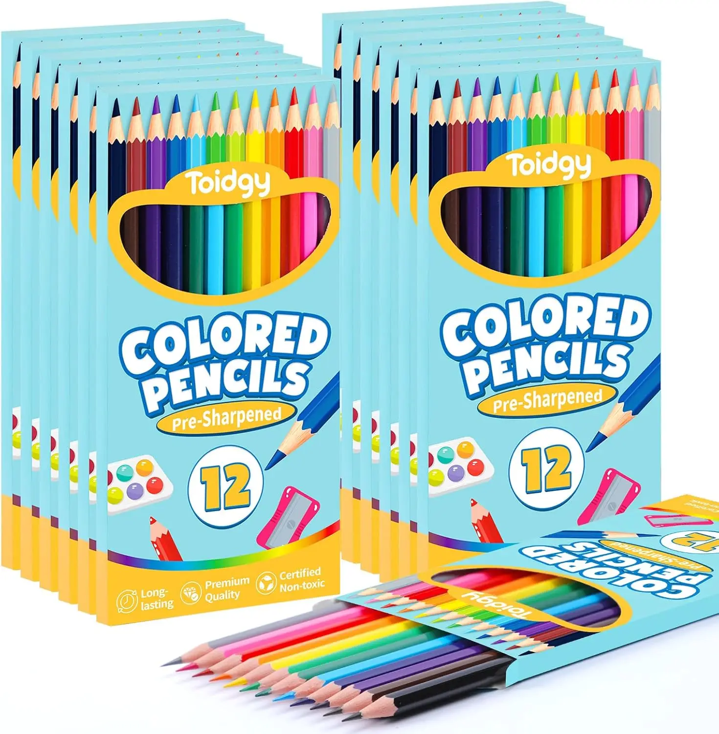 

144 Colored Pencils Set, 12 Packs with 12 Colors Each, Pre-sharpened for Kids and Adults, Ideal School Supplies