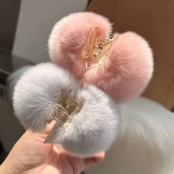 Cute Rabbit Fur Hair Claw Clips Fluffy Hair Ball Grab Hairpin Women Girls Small Plush Hair Pins Winter Headwear Hair Accessories