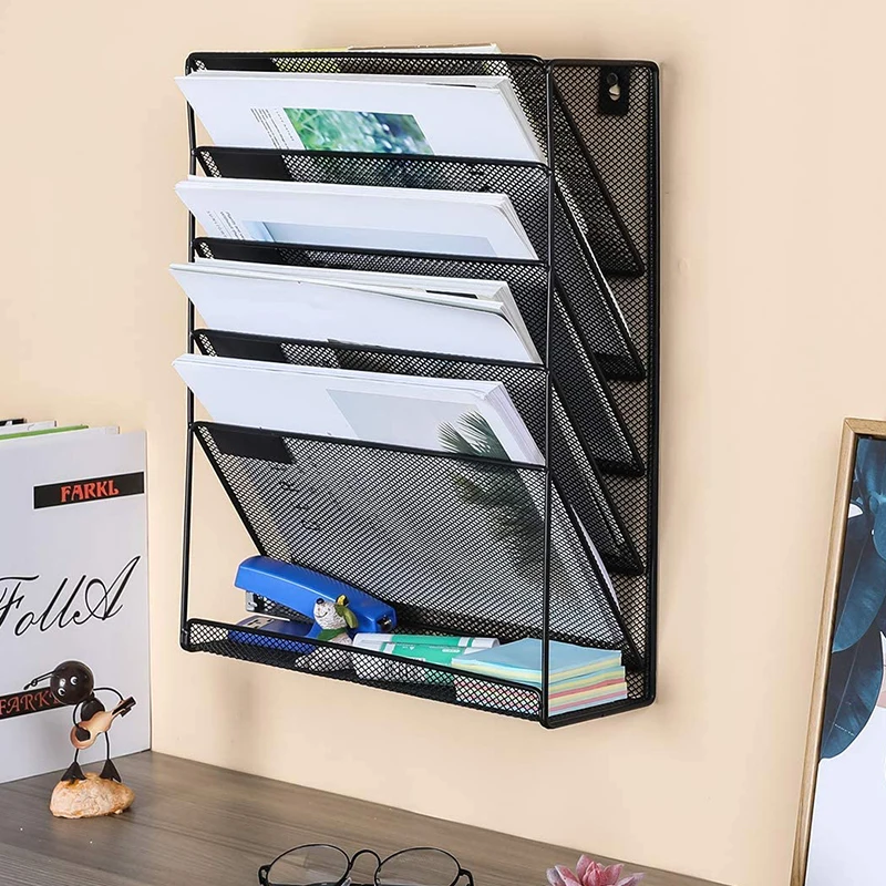 

Wall-Mounted File Rack Iron Five-layer Magazine Notebook Storage Shelf Home Office Supplies