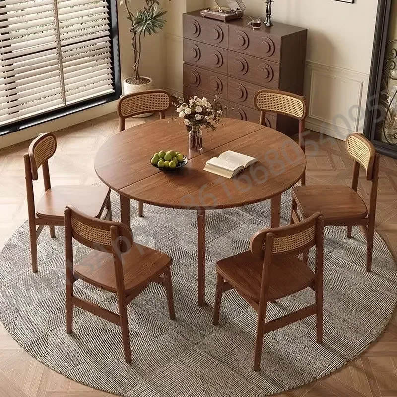 Mid-Century Retro Oval Solid Wood Folding Dining Table Set, Extendable Dining Table and Chairs for Small view 3