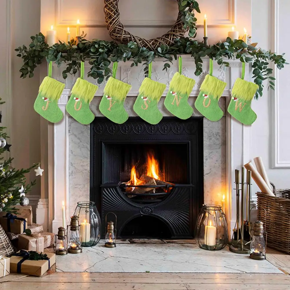 Personalized Christmas Stockings Green Faux Fur Christmas Stockings for Tree Fireplace Decor Hanging Xmas Stockings Festive